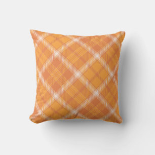 Pumpkin Orange Diagonal Fall Plaid Throw Pillow