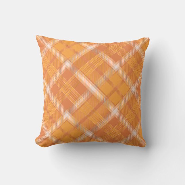 Pumpkin Orange Diagonal Fall Plaid Throw Pillow (Front)