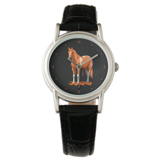 Pumpkin Orange Dripping Wet Paint Horse Watch (Front)