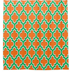 Pumpkin Orange Emerald Green Wht XL Moroccan #4DS Shower Curtain