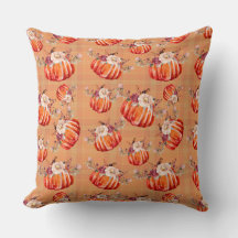 Pumpkin orange fall floral buffalo check autumn