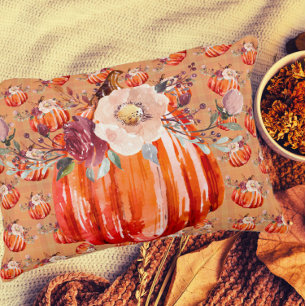 Pumpkin orange fall floral plaid check autumn accent pillow