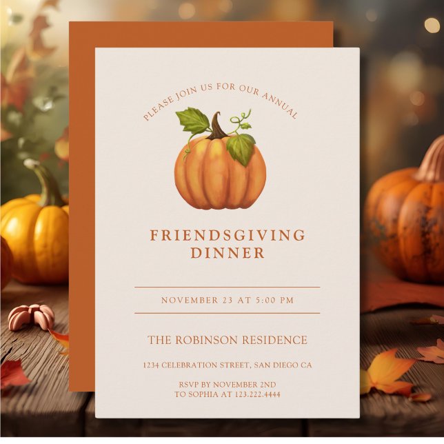 Pumpkin Orange Friendsgiving Thanksgiving  Invitation (Creator Uploaded)