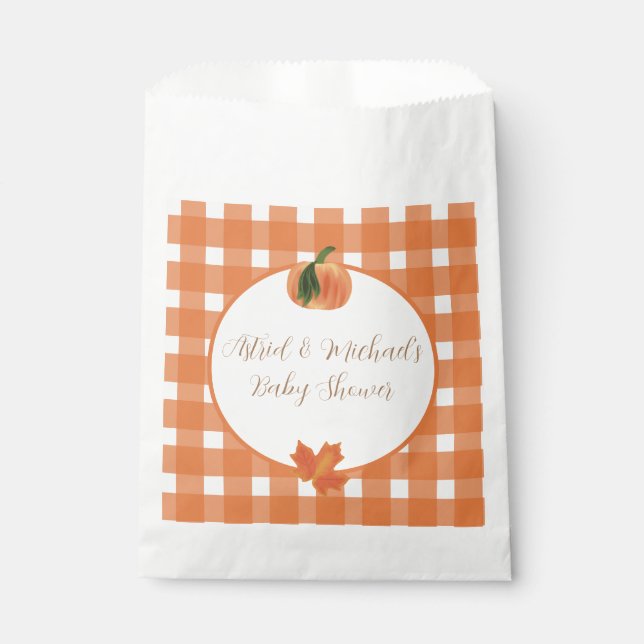 Pumpkin Orange Gingham Fall Baby Shower Favor Bag (Front)