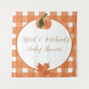 Pumpkin Orange Gingham Fall Baby Shower Tapestry