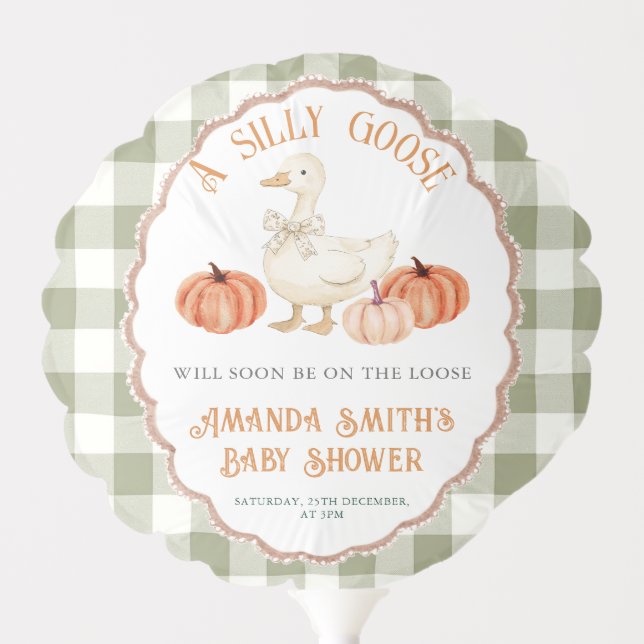 Pumpkin Orange Gingham Goose Baby Shower Balloon  (Front)