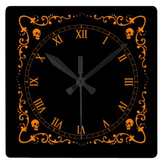 Pumpkin Orange Halloween Magic Border with Skulls