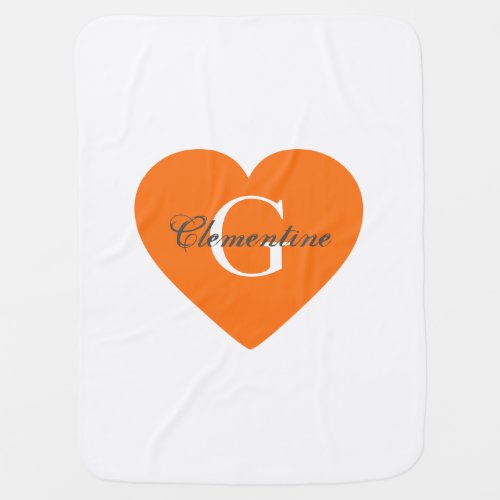 Pumpkin Orange Heart Name Initial Monogram Swaddle Blanket