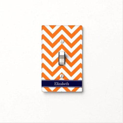 Pumpkin Orange Lg Chevron Navy Name Monogram Light Switch Cover