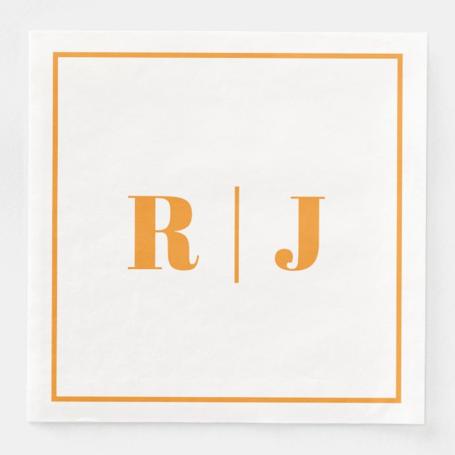 Pumpkin Orange Monogram Fall Autumn Wedding 2025 Paper Dinner Napkins (Front)