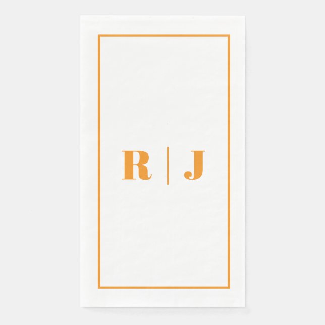 Pumpkin Orange Monogram Simple Fall Autumn Wedding Paper Guest Towels (Front)