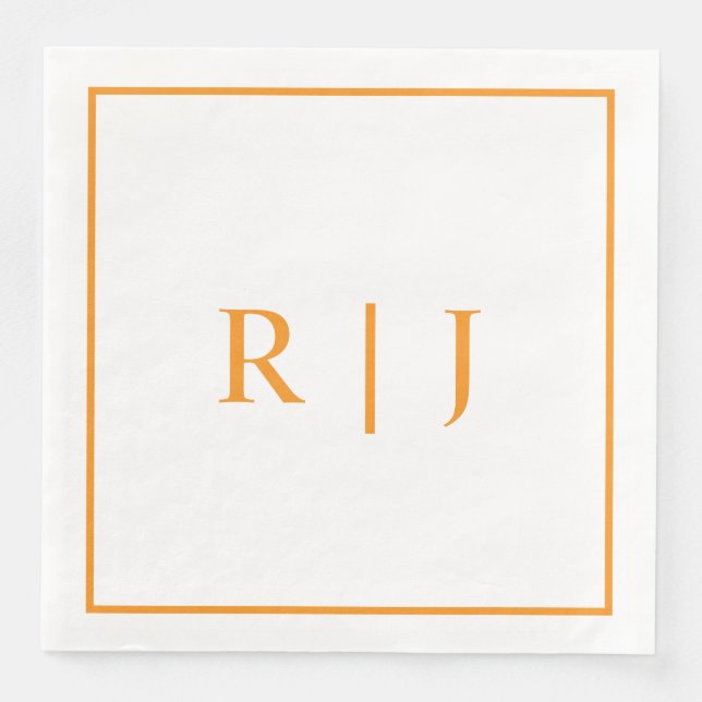 Pumpkin Orange Monograms Autumn Fall Wedding Paper Dinner Napkins (Front)
