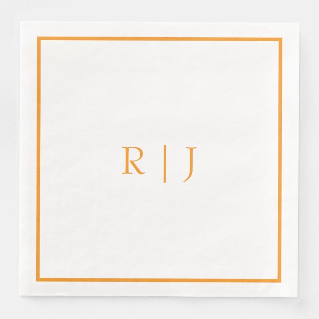 Pumpkin Orange Monograms Fall Autumn Wedding Paper Dinner Napkins (Front)