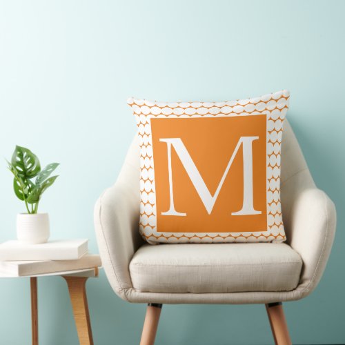 Pumpkin Orange Monograms White Polka Dots Autumn Throw Pillow