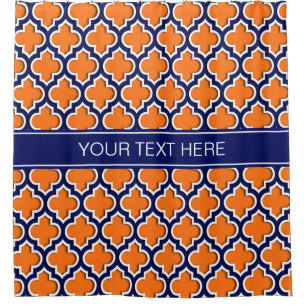 Pumpkin Orange Navy Blue Moroccan #5DSN Monogram Shower Curtain