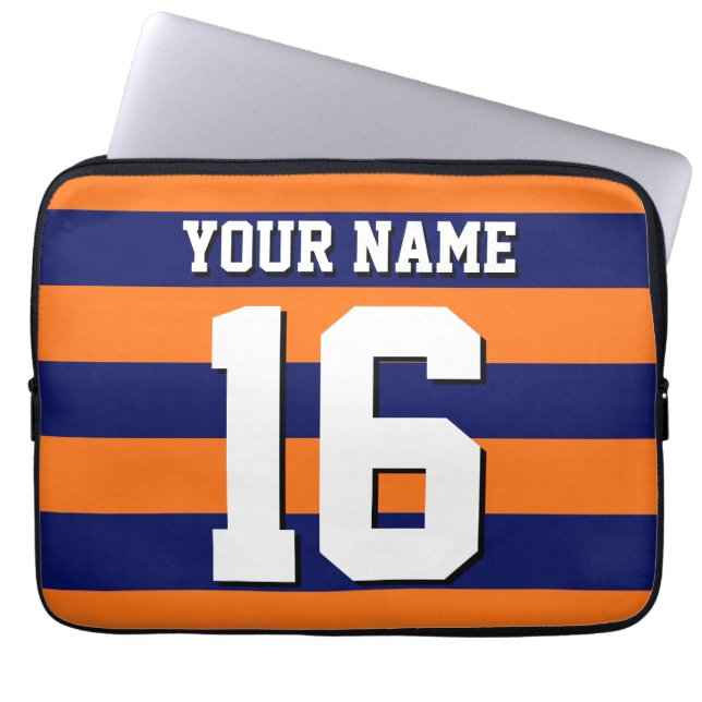 Pumpkin Orange Navy Blue Team Jersey Preppy Stripe Laptop Sleeve (Front)