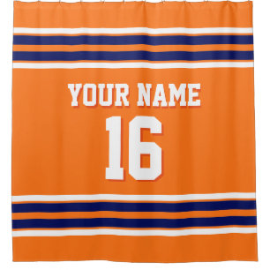 Pumpkin Orange Navy White Stripes Sports Jersey Shower Curtain