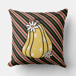 Pumpkin Orange Pink Black Green Stripe Pillow