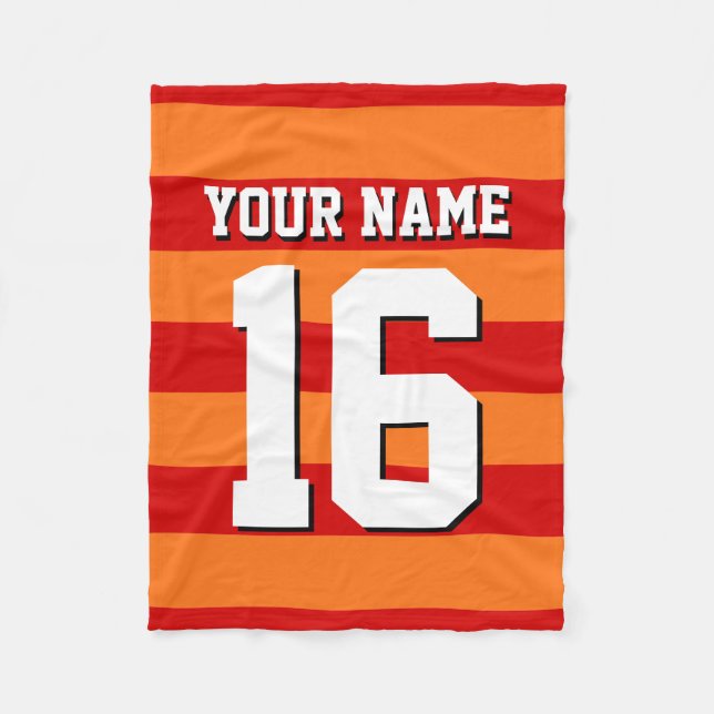 Pumpkin Orange Red Team Jersey Preppy Stripe Fleece Blanket (Front)