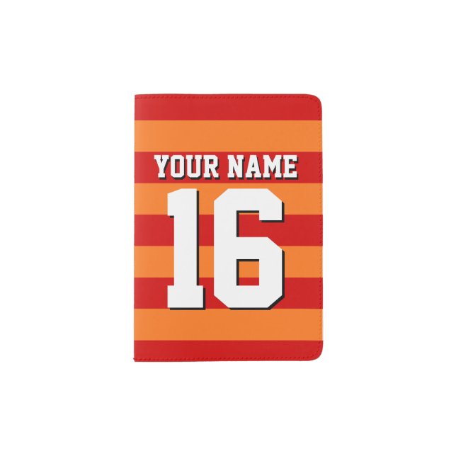 Pumpkin Orange Red Team Jersey Preppy Stripe Passport Holder (Front)