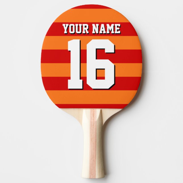Pumpkin Orange Red Team Jersey Preppy Stripe Ping-Pong Paddle (Front)