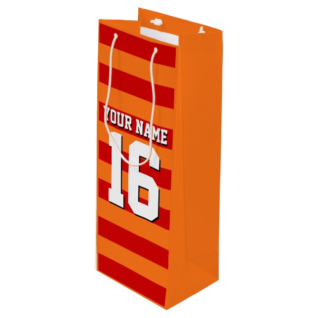 Pumpkin Orange Red Team Jersey Preppy Stripe Wine Gift Bag (Front Angled)