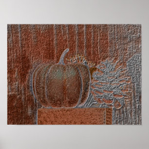 Pumpkin Orange Silver Metallic Elegant Autumn Poster