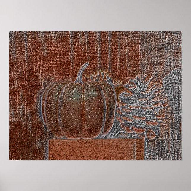 Pumpkin Orange Silver Metallic Elegant Autumn Poster (Front)