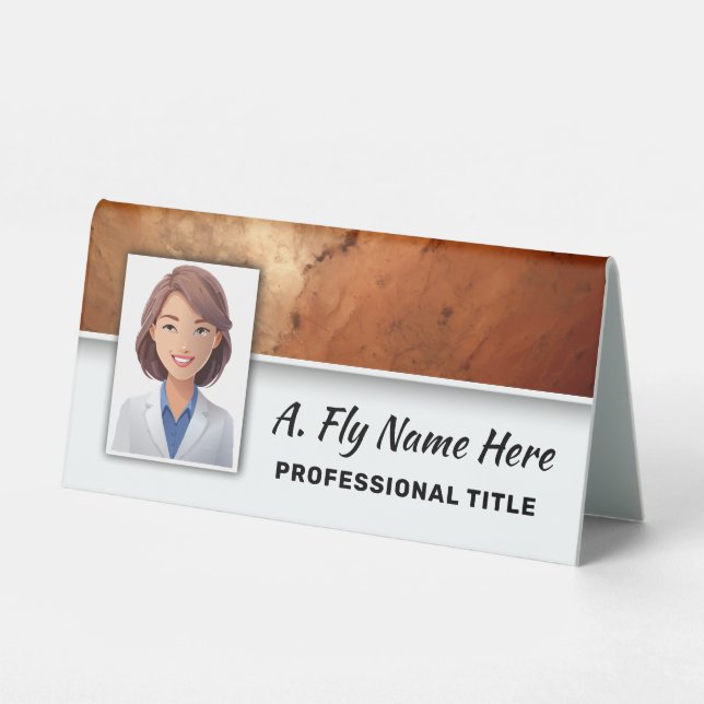 Pumpkin Orange Stone Professional Photo Name Logo  Table Tent (Front)