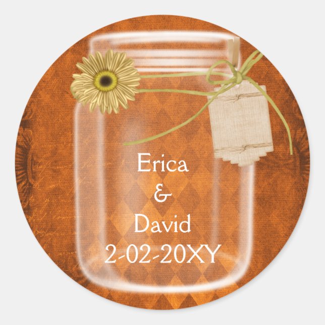 pumpkin orange sunflower mason jar wedding seals (Front)
