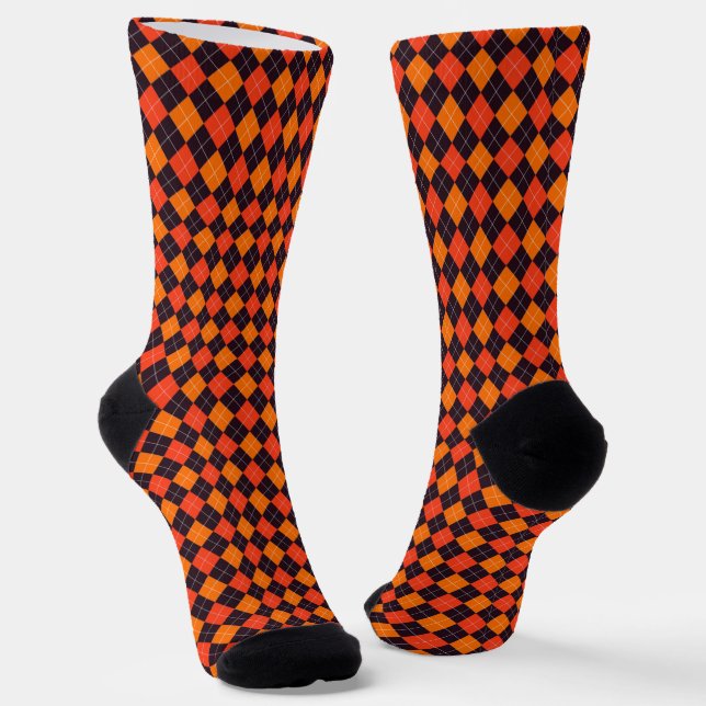 Pumpkin Orange Tangerine Black Argyle Work Fashion Socks (Angled)