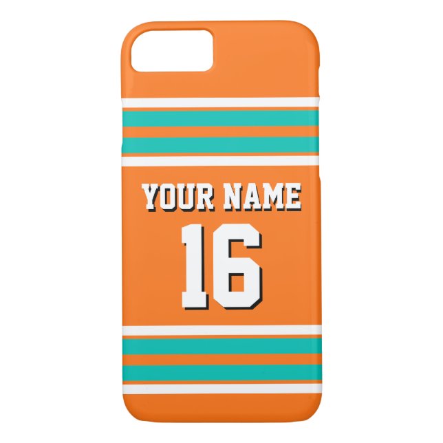 Pumpkin Orange Teal Team Jersey Custom Number Name Case-Mate iPhone Case (Back)