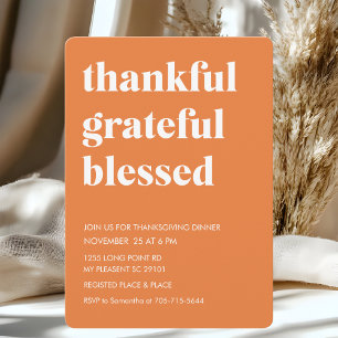 Pumpkin Orange Thankful Grateful Blessed Invitation
