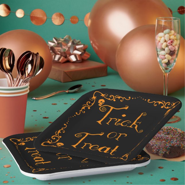 Pumpkin Orange Trick or Treat Paper Plates (Multi)