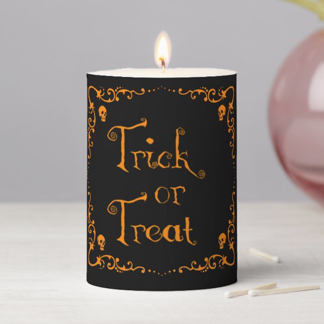 Pumpkin Orange Trick or Treat  Pillar Candle (In Situ)