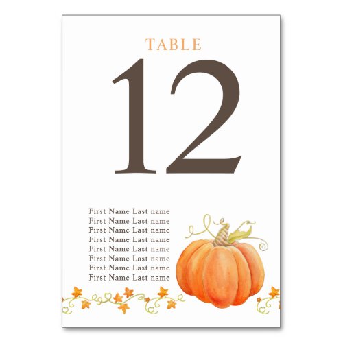 Pumpkin orange watercolor and guests table number