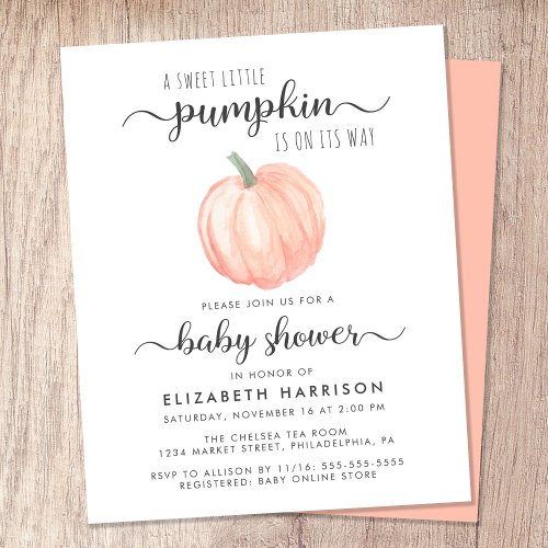 Pumpkin Orange Watercolor Baby Shower Invitation
