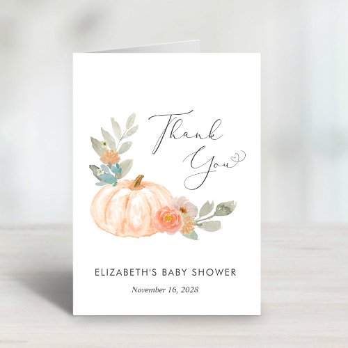 Pumpkin Orange Watercolor Baby Shower Thank You Card