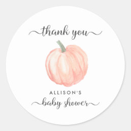 Pumpkin Orange Watercolor Baby Shower Thank You Classic Round Sticker