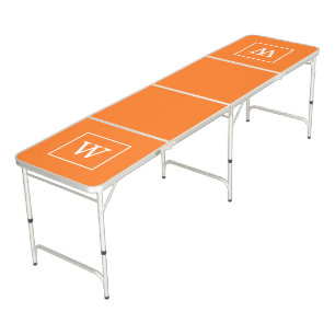 Pumpkin Orange White Framed Initial Monogram Beer Pong Table