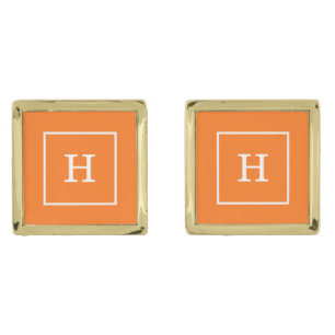 Pumpkin Orange White Framed Initial Monogram Cufflinks