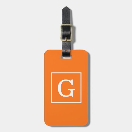 Pumpkin Orange White Framed Initial Monogram Luggage Tag