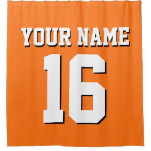 Pumpkin Orange White Sports Jersey Team Jersey Shower Curtain