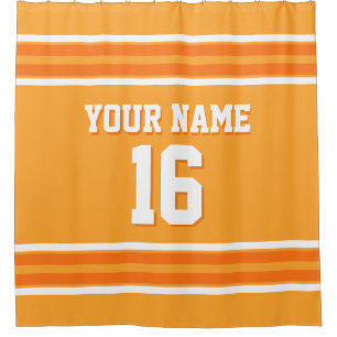 Pumpkin Orange White Stripes Sports Jersey Shower Curtain