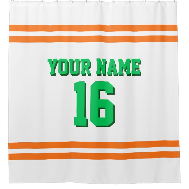 Pumpkin Orange White Stripes Sports Jersey Shower Curtain (Front)