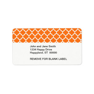 Pumpkin Orange Wht Moroccan Quatrefoil Pattern #5 Label