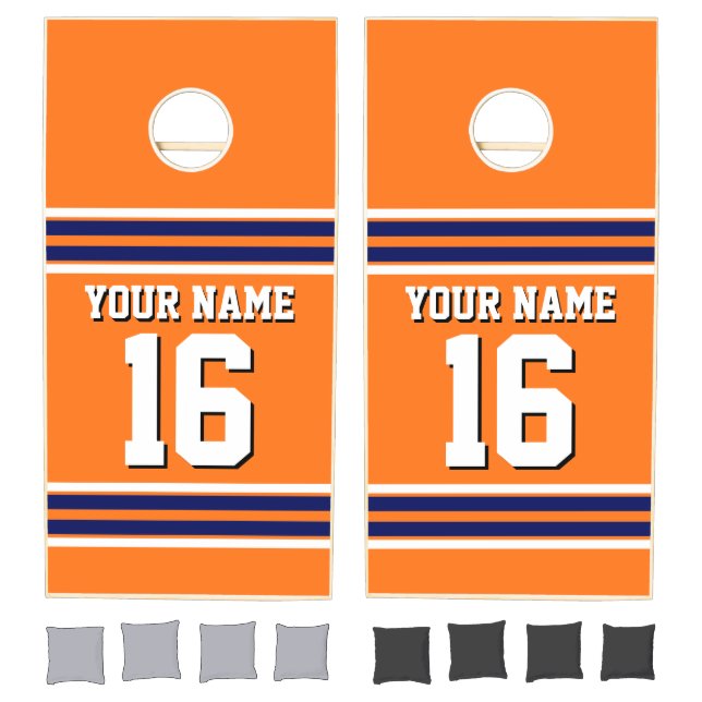 Pumpkin Orange with Navy White Stripes Team Jersey Cornhole Set (Set)