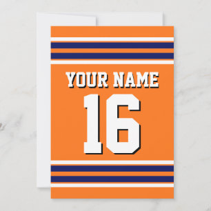 Pumpkin Orange with Navy White Stripes Team Jersey Invitation