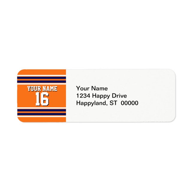 Pumpkin Orange with Navy White Stripes Team Jersey Label (Front)