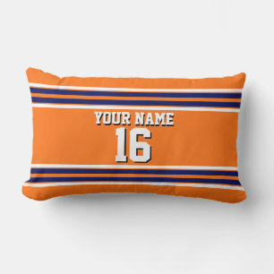 Pumpkin Orange with Navy White Stripes Team Jersey Lumbar Pillow